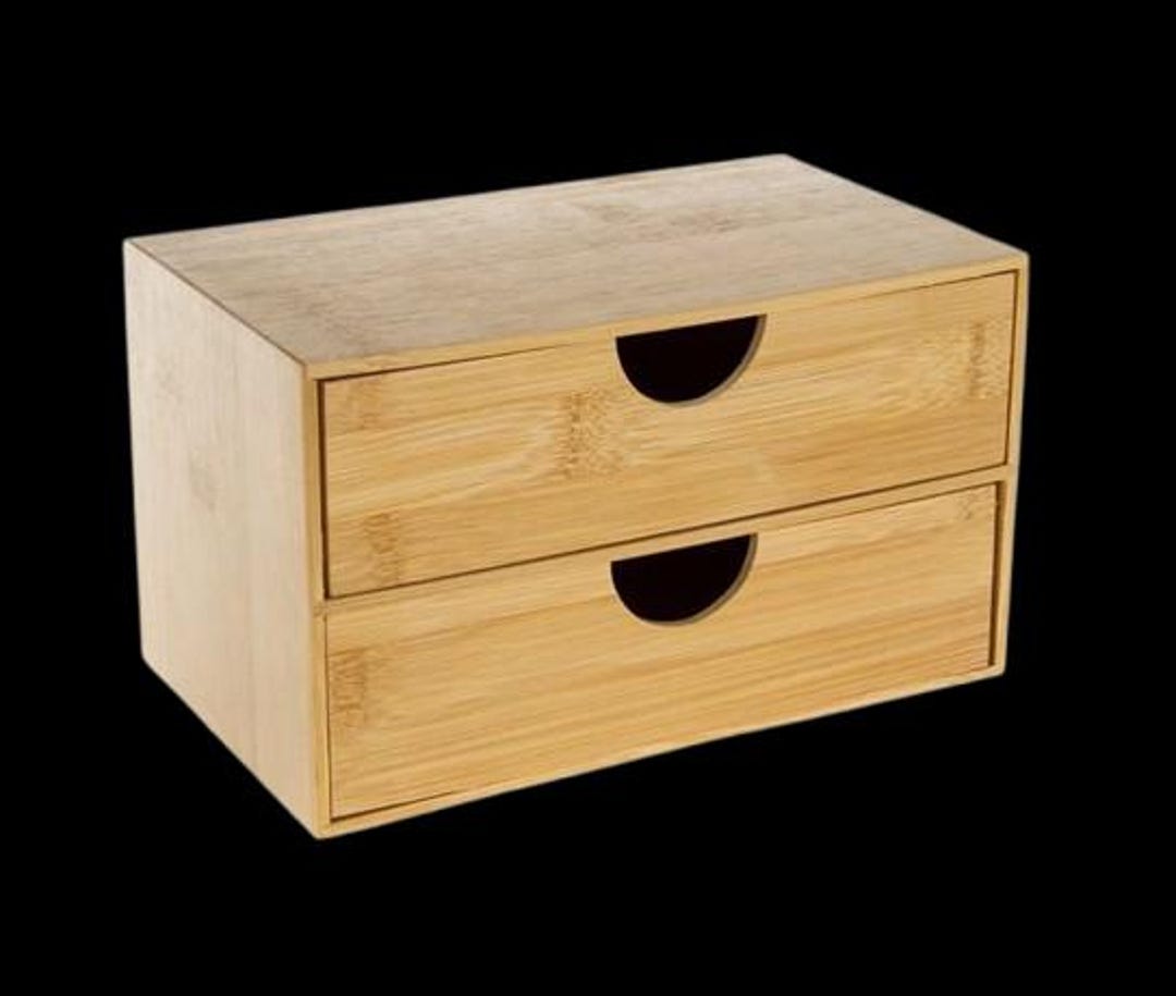 Desk Organizer , Small Bamboo Cabinet , Wooden Chest With 2 Drawers - Etsy
