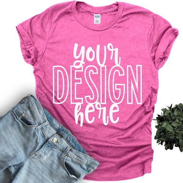 Gildan Soft Style HEATHER BERRY Mockup, Gildan Flatlay, Shirt Mock Up, T-shirt Mockups, 64000 Mock ups, Gildan Flatlays