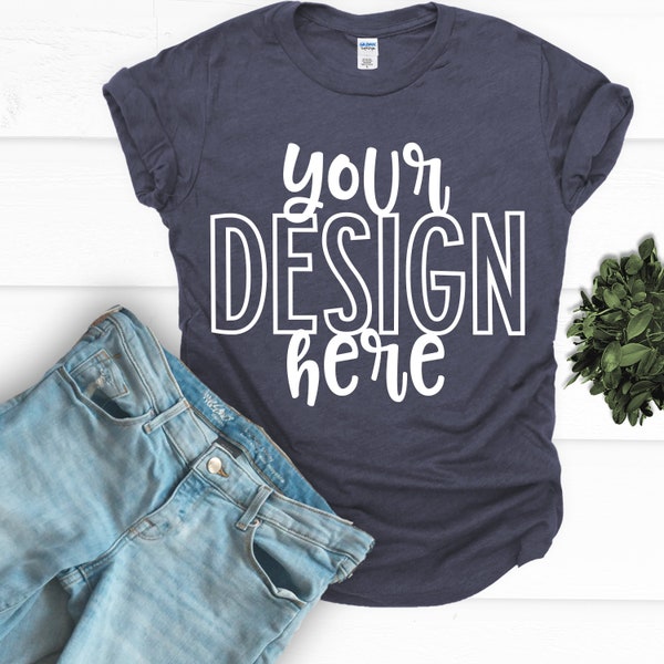 Gildan Heather NAVY BLUE Flatlay T-shirt Mockup Soft style mock up by The Printed Pelican