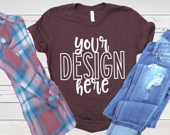 Bella Canvas 3001 Heather Red Flatlay Mockup Bella Canvas Etsy