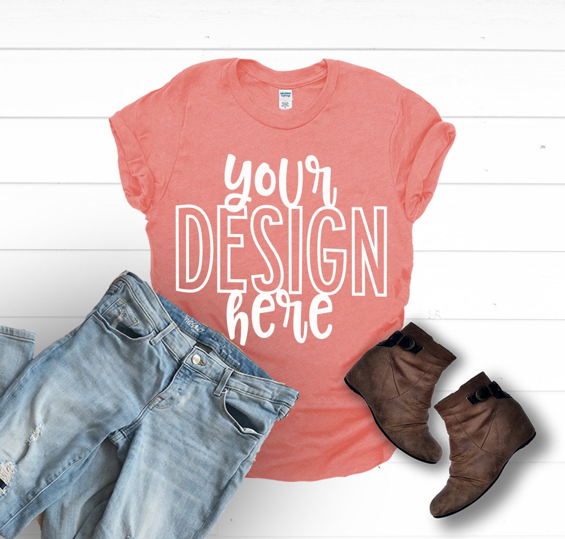 Download Gildan SS Mockup Gildan Softstyle Heather Bronze Flatlay ...