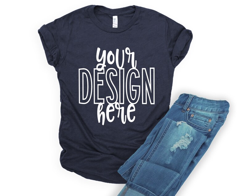 Bella Canvas HEATHER NAVY Mock up Bella Canvas 3001 Flatlay - Etsy