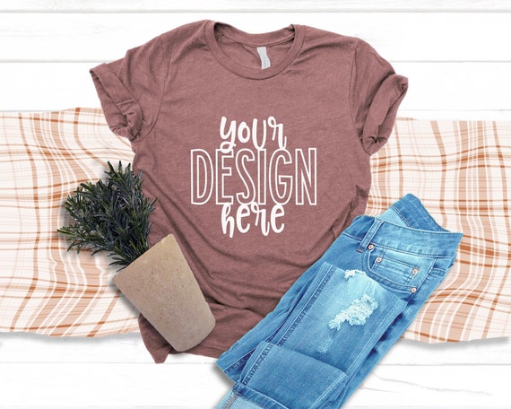 Bella Canvas 3001 Heather Mauve Flatlay Mockup Bella Canvas Etsy