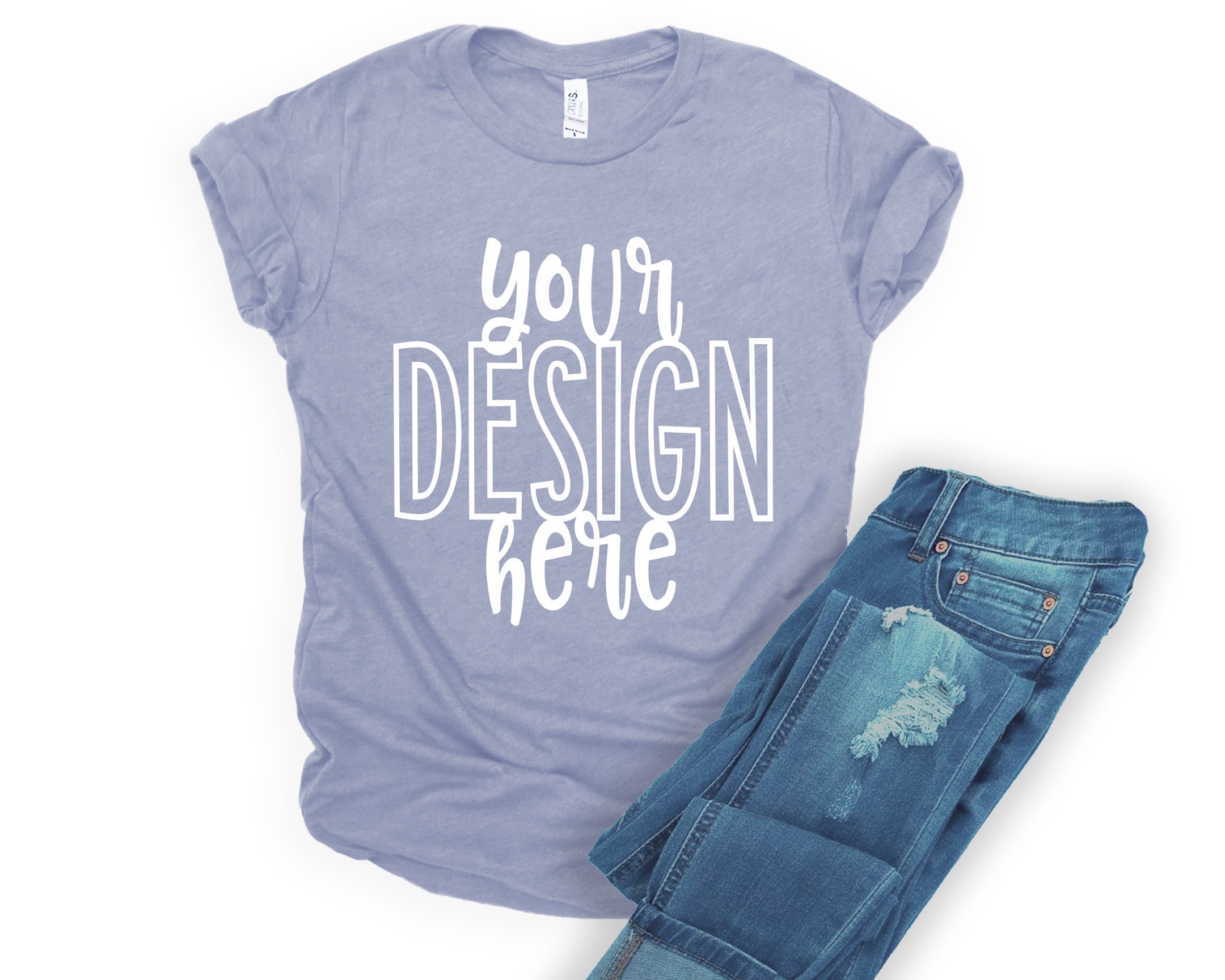 Bella Canvas Heather Blue Mock Up Bella Canvas 3001 Flatlay Etsy