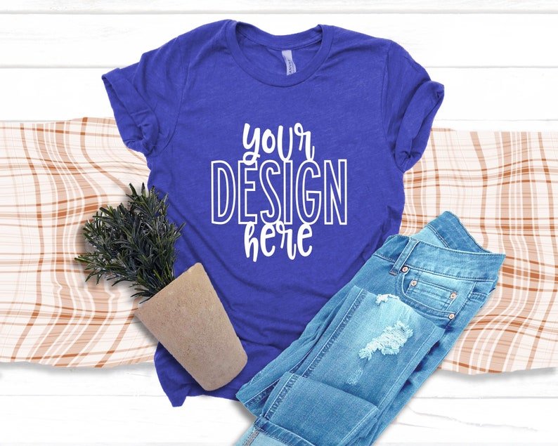 Download Bella Canvas 3001 Heather True Royal Flatlay Mockup Bella ...