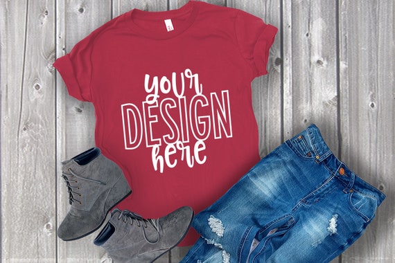 Bella Canvas 3001 Cardinal Red Flatlay Mockup Bella Canvas Etsy
