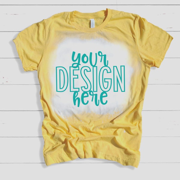 3001 Bella HEATHER YELLOW GOLD bleached Flatlay T-shirt Mockups by The Printed Pelican