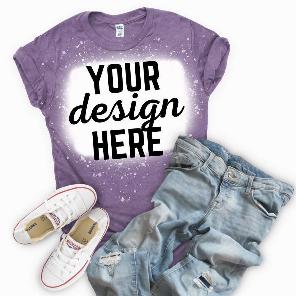 Gildan Bleached Shirt Mockup Softstyle Heather Purple Etsy