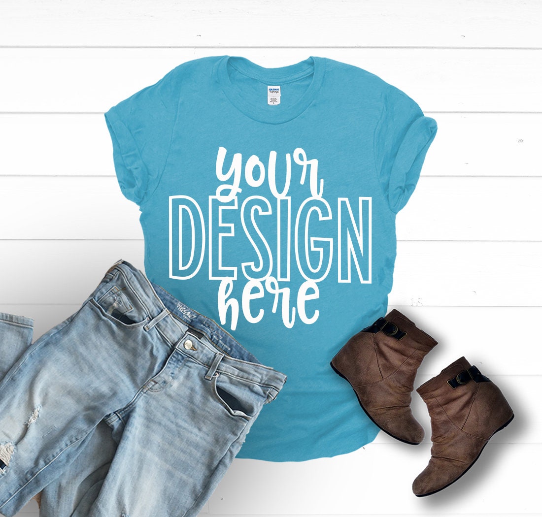 Download Gildan SS Mockup Gildan Softstyle Heather Sapphire Blue | Etsy