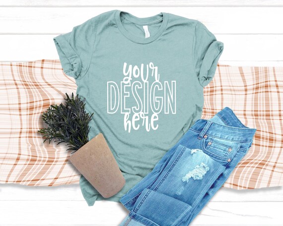 Bella Canvas 3001 Heather Dusty Blue Flatlay Mockup Bella Etsy