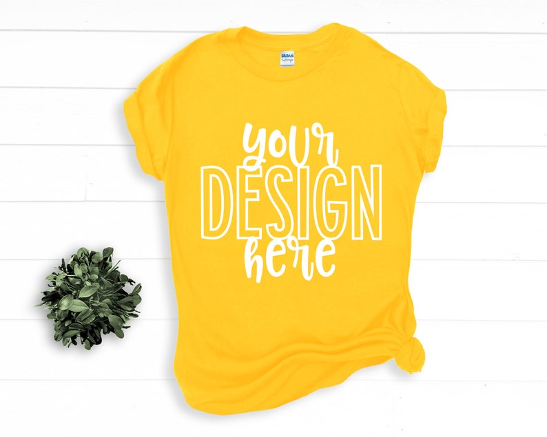 Download Gildan DAISY yellow Flatlay T-shirt Mockup Soft style mock ...