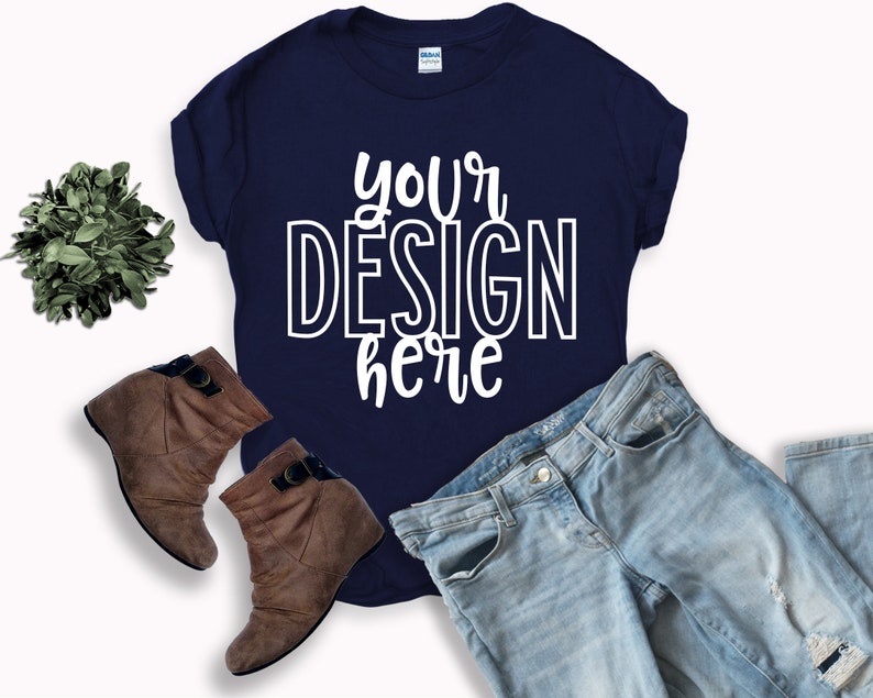 Download Gildan NAVY BLUE Flatlay T-shirt Mockup Soft style mock up ...