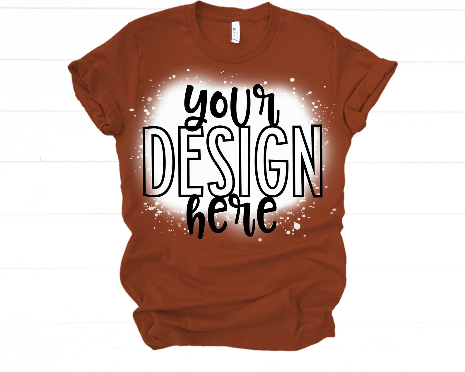 Download Bleached shirt Mockup 3001 Bella RUST bleached Flatlay T ...