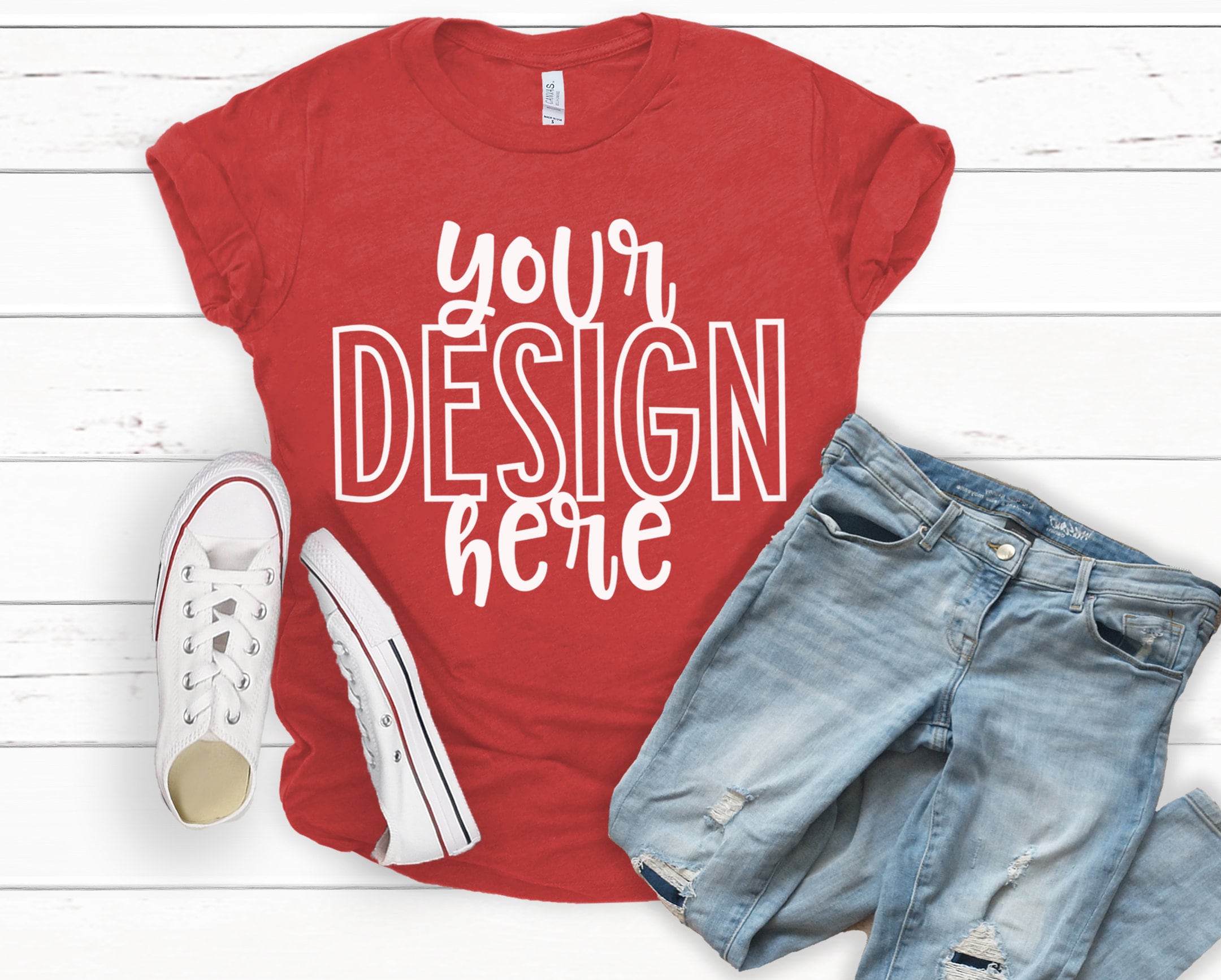 3001 HEATHER RED Mock up Bella Canvas 