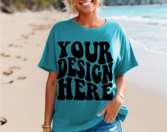 Gildan Tropical Blue T-shirt Mockup, 64000 Beach Shirt mock up, Soft Style Model Mockups by The Printed Pelican