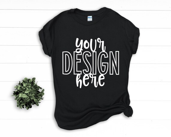 Gildan BLACK Flatlay T-shirt Mockup 