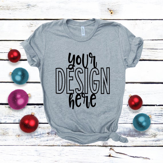 Christmas Shirt Mockup Athletic Heather 3001 Shirt Flatlay Etsy