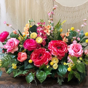 Hot Pink and Yellow Floral Arrangement | Large Floral Arrangement | Floral Arrangement | Wedding Ceremony Flowers