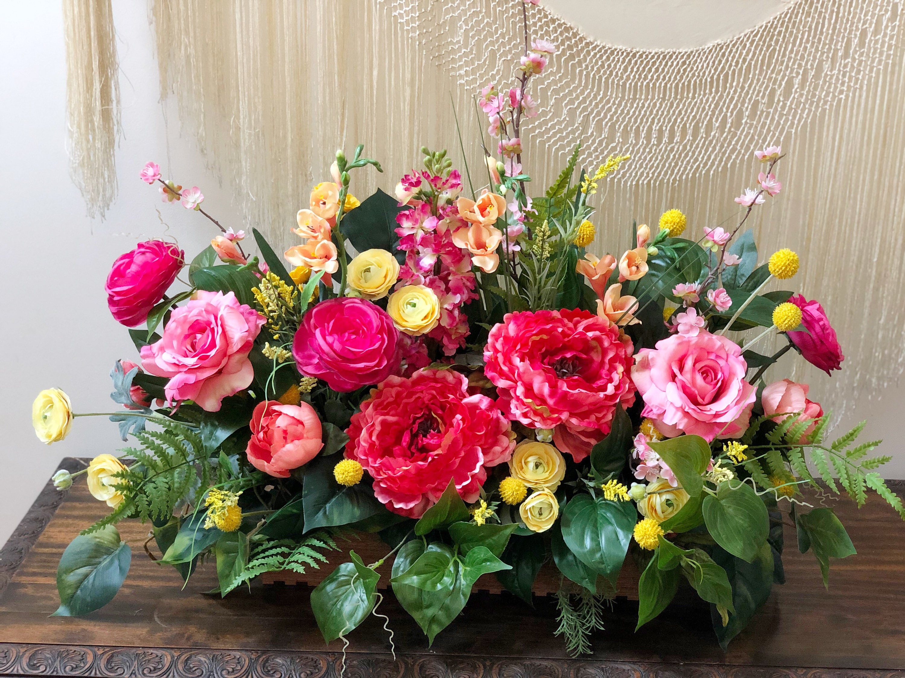 Hot Pink and Yellow Floral Arrangement Large Floral | Etsy