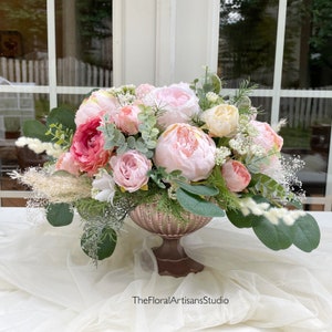 Blush/ Pink Roses Floral Arrangement, Garden Style Floral Arrangement | Artificial Floral Arrangement | Blush Floral Centerpiece