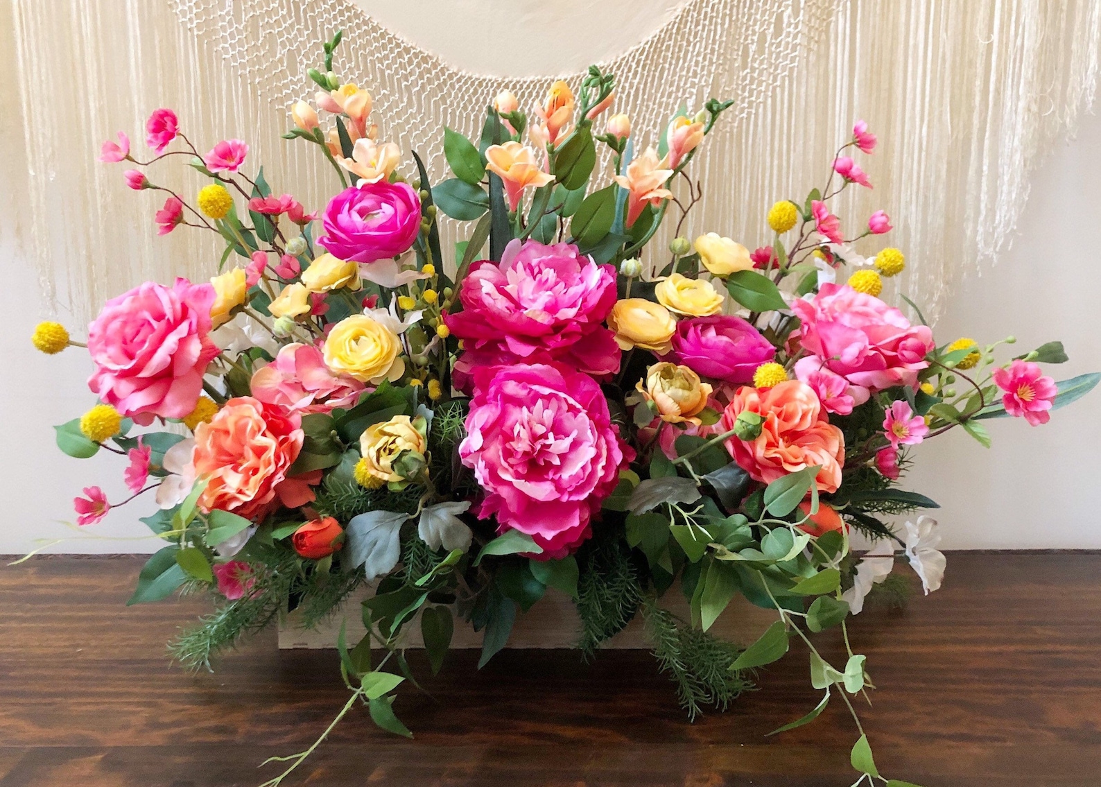 Hot Pink and Yellow Floral Arrangement Large Floral - Etsy