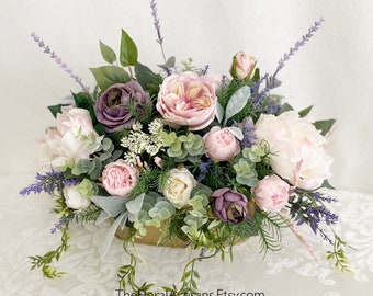 BEST SELLER / Artificial Floral Arrangement / Pink / Purple Floral Arrangement | Blush Floral Centerpiece | French Country | Faux Florals