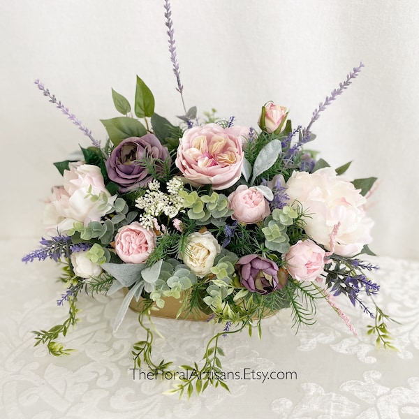 Blush Pink Faux Floral Arrangement | Farmhouse Centerpiece