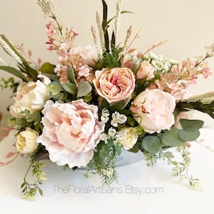 Blush Farmhouse Style Floral Arrangement | Pink Floral Arrangement | Blush Floral Centerpiece | French Country | Birthday