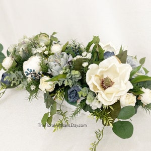 Farmhouse Floral Arrangement | Blue/ Sage/ Cream Floral Arrangement |  Table Floral Centerpiece - Wedding Flowers - Home Decor Centerpiece