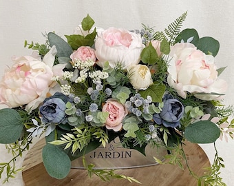 BEST SELLER! Farmhouse Style Floral Arrangement | Pink Floral Arrangement with a Touch of Blue | Blush Floral Centerpiece | French Country