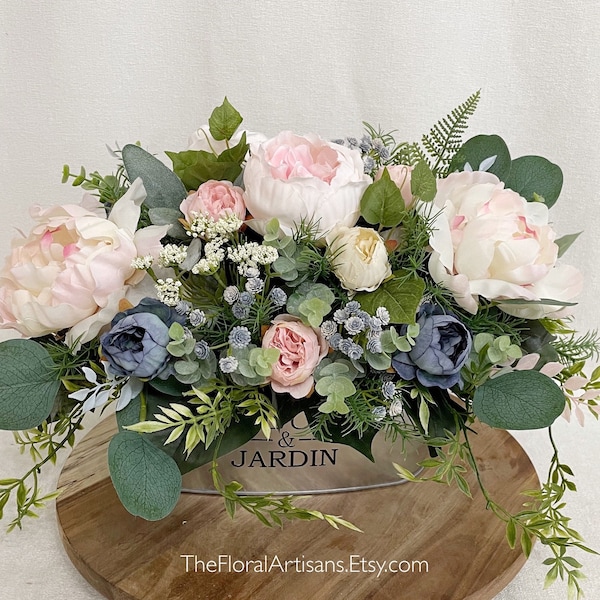 BEST SELLER! Farmhouse Style Floral Arrangement | Pink Floral Arrangement with a Touch of Blue | Blush Floral Centerpiece | French Country