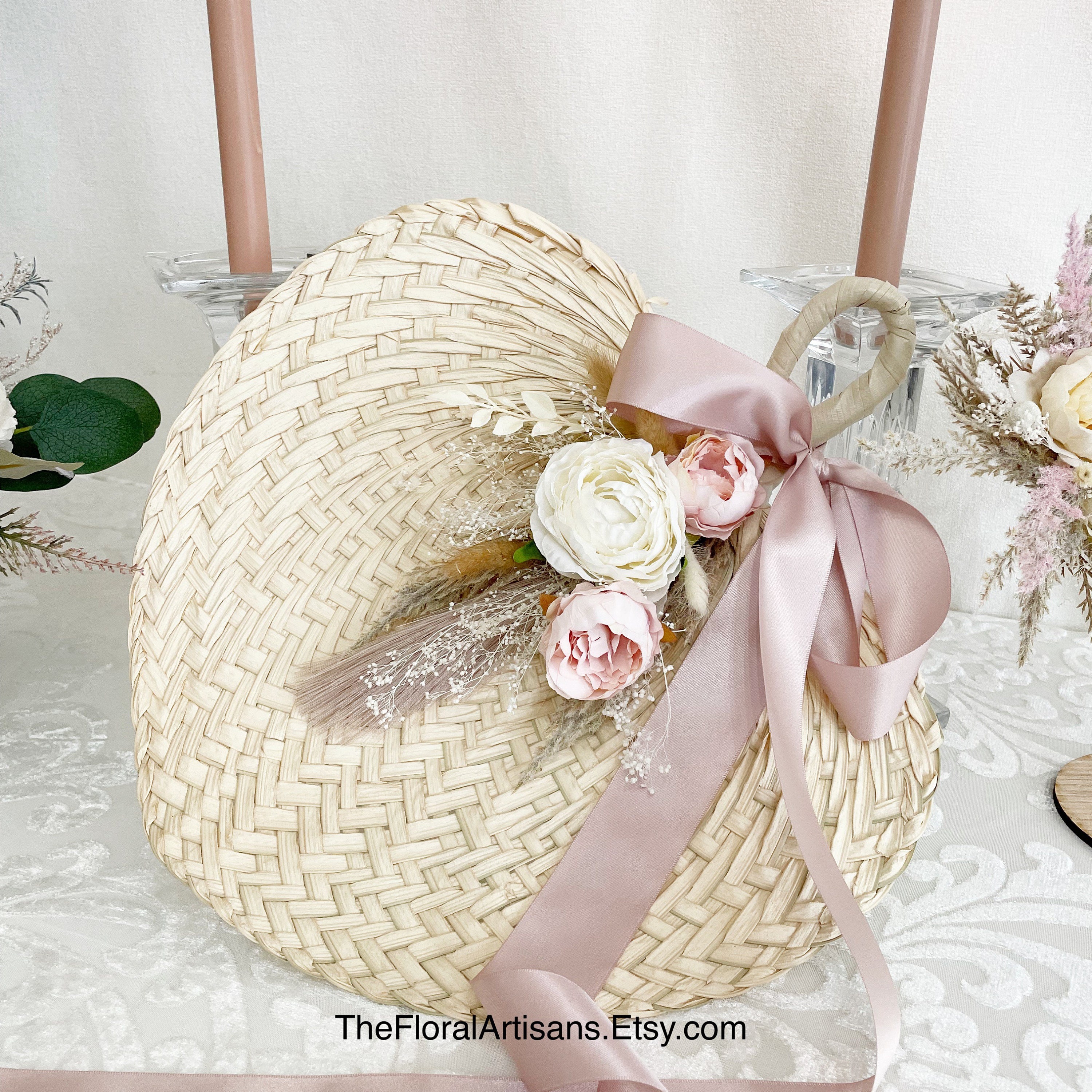 Floral Raffia Fan: Blush Pink Wedding Decoration