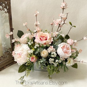 Spring Farmhouse Style Floral Arrangement | Pink Floral Arrangement | Blush Floral Centerpiece / Spring Floral Centerpiece