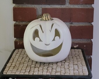 Citrouille d'Halloween Jack-O-Lantern d'intérieur/extérieur, blanc-petit