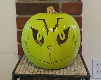 Citrouille Jack-O-Lantern sculptée à la main Grinch