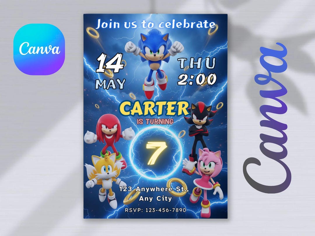 Sonic Editable Birthday Invitation | Hedgehog Party Invitation Template ...