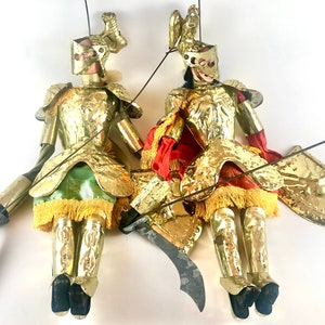 Vintage Mid-Century Italian Soldier Marionettes, Knights -  Marionetta - Opera dei Pupi - Vintage Puppet Marionettes - Pair - 1950s