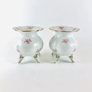 Vintage Lindner White Porcelain Candlestick Holders - West Germany - Set of 2 Candle Holders - Floral Pattern - Gold Trim