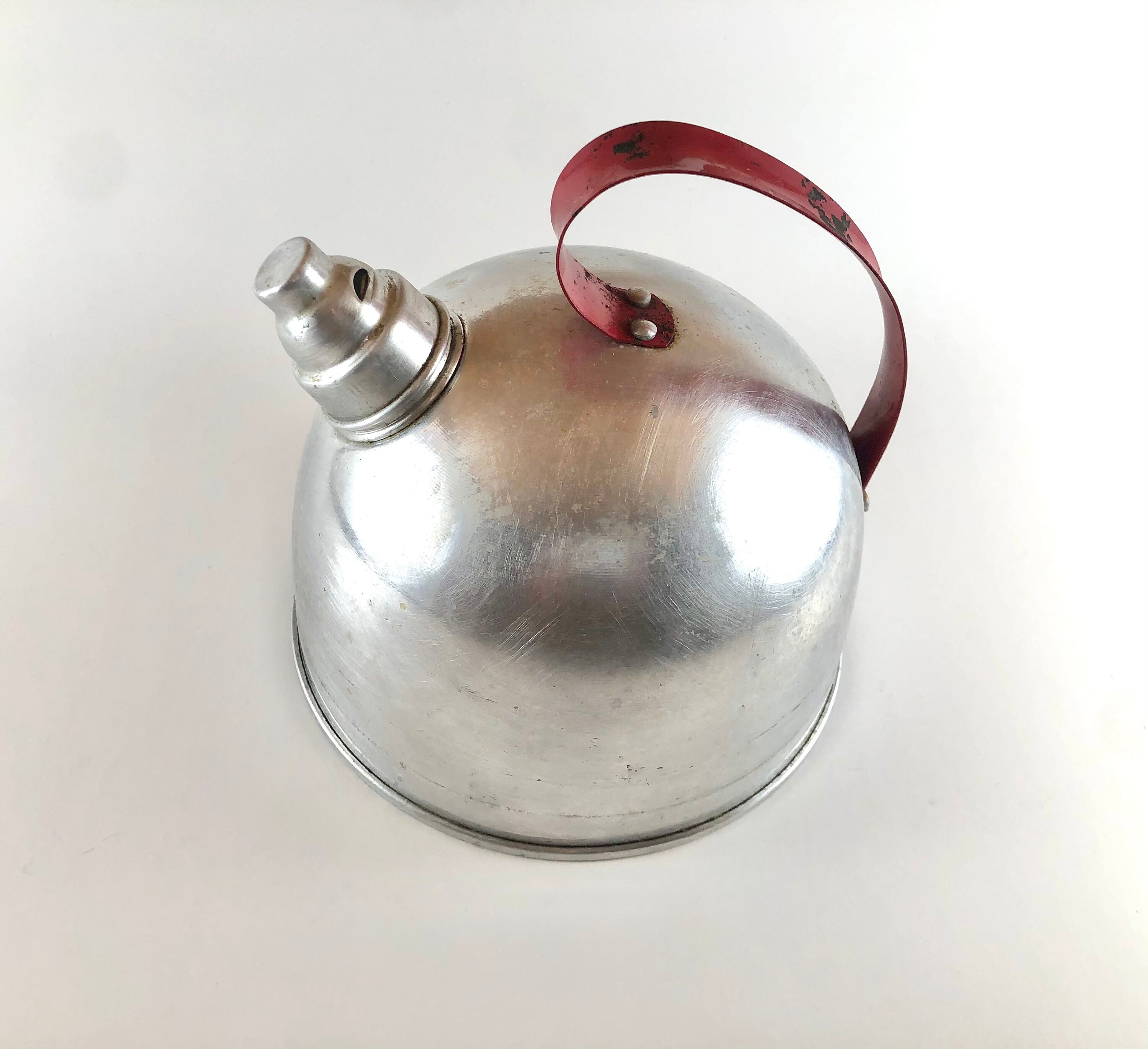 Vintage Aluminum Tea Pot with Red Handle Retro Kitchen Decor Etsy