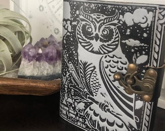 Embossed Leather Owl Journal, Grimoire, Book of Shadows, Witchy Gift
