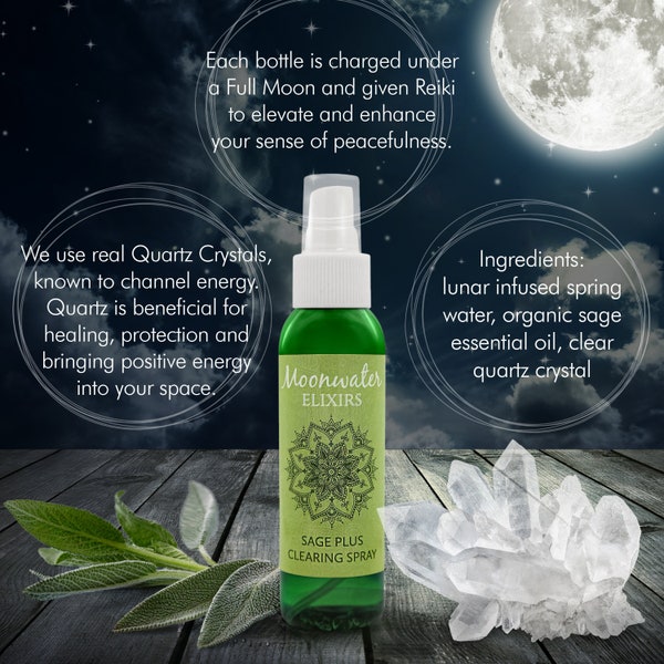 White Sage Smudge Spray for Clearing and Protection - Smokeless + Liquid Smudging Spray With Quartz Crystals - Negative Energy Cleansing