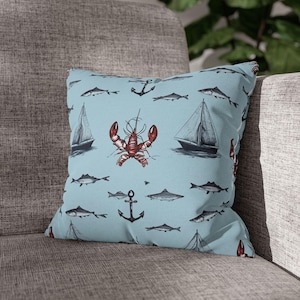 Nautical-Themed Pillowcase | Coastal Home Decor, Beach House Gift, Lobster Design, Ocean Vibes, Marine Pillows
