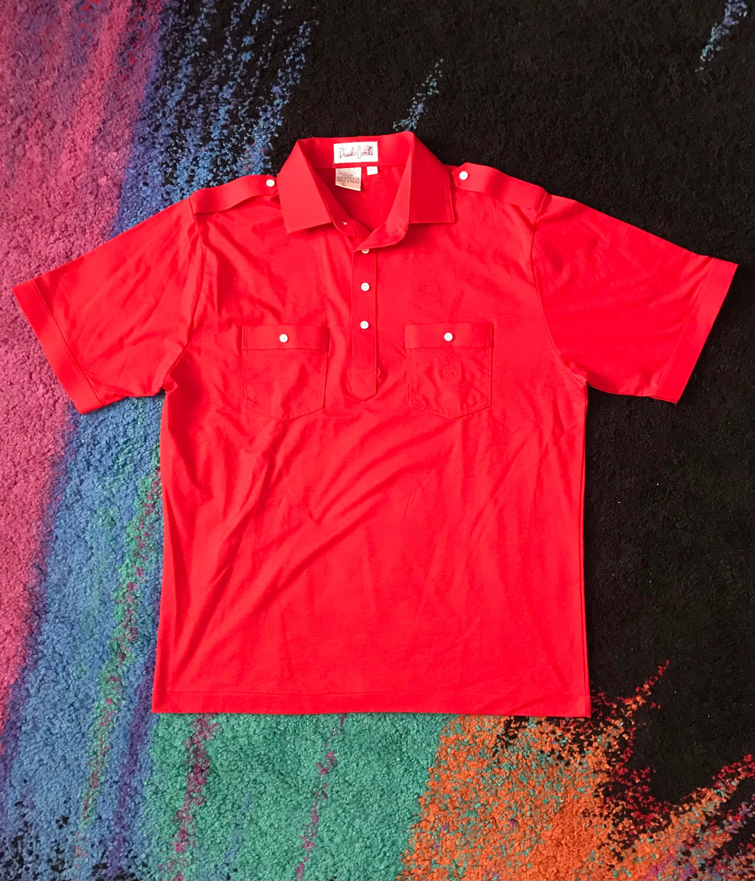 70s Paulo Conti Red Lounge Shirt - Etsy