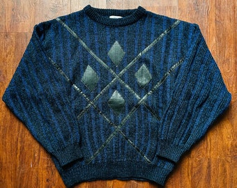 80s Electric Blue Geometric Sweater