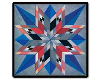barn quilt 16 point star blue gray multiple sizes etsy