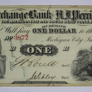 1862 1 Dollar Exchange Bank Of AJ Perrin and Co Marshall Michigan