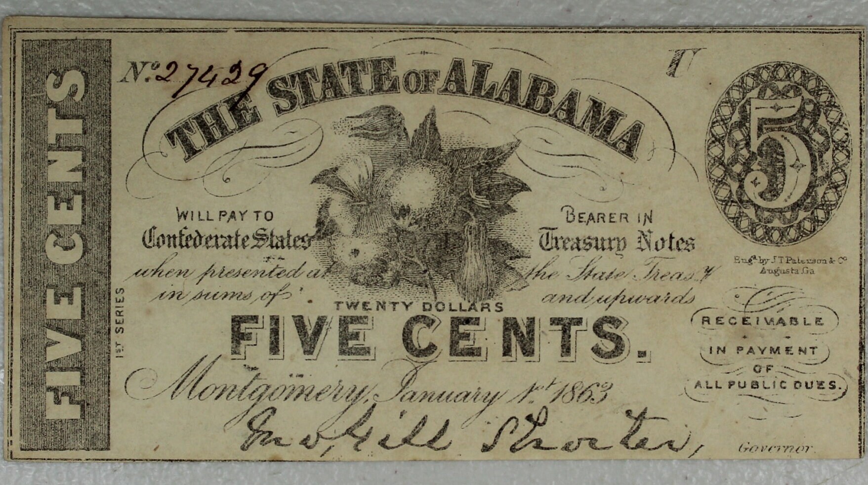 1863 5 Cent Confederate Civil War Note Alabama - Etsy