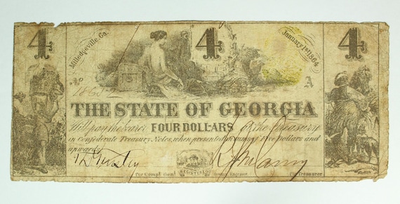 1864 4 Dollar Civil War Note Georgia RARE Denomination - Etsy
