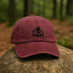 Sasquatch Embroidered Dad Hat | Bigfoot Trucker Cap | Outdoorsy Vintage Hat | Cryptid Forest Hat | Gift for Him or Her