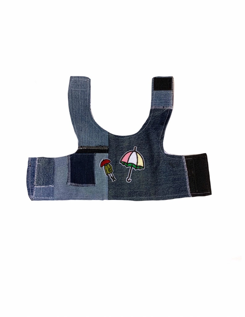 Denim dog vest harness jean jacket handmade dog clothing cropped vest cat jacket cat harness puppy vest